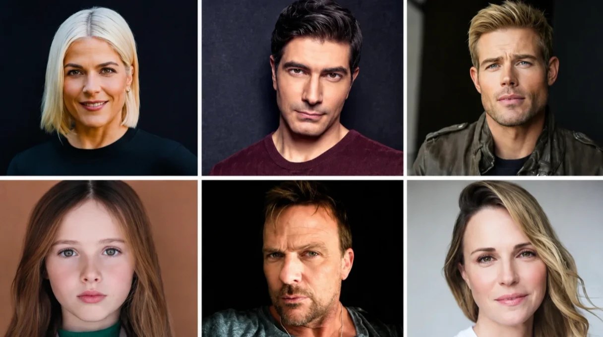 Headshots of six Ethan Almighty cast members, arranged in two rows.
